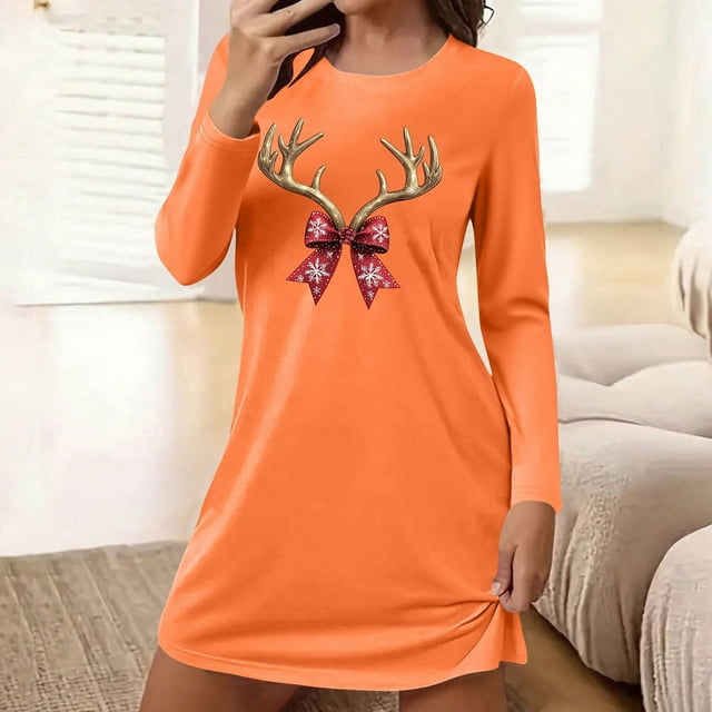 Camisón corto de manga larga y cuello redondo para mujer, bata de baño holgada de invierno para el hogar, bata de poliéster para mujer.