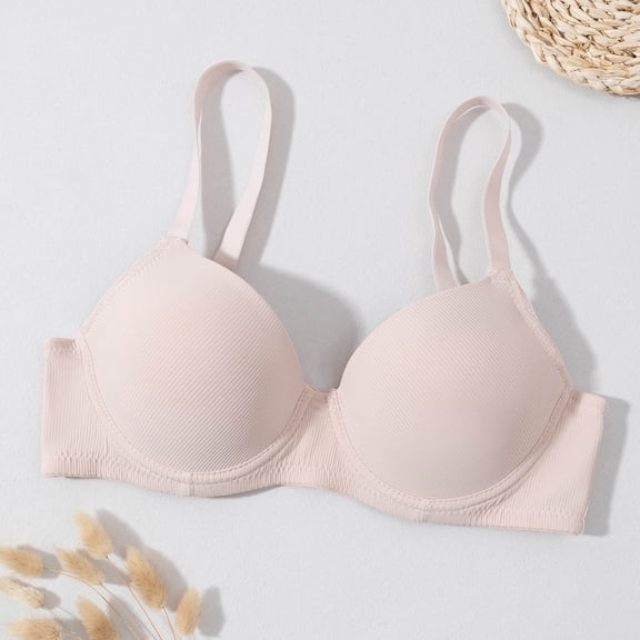 Yotami Bras for Women Wireless Breathable Underwear for Work Push Up Solid Color Support Bra, 34C, Beige