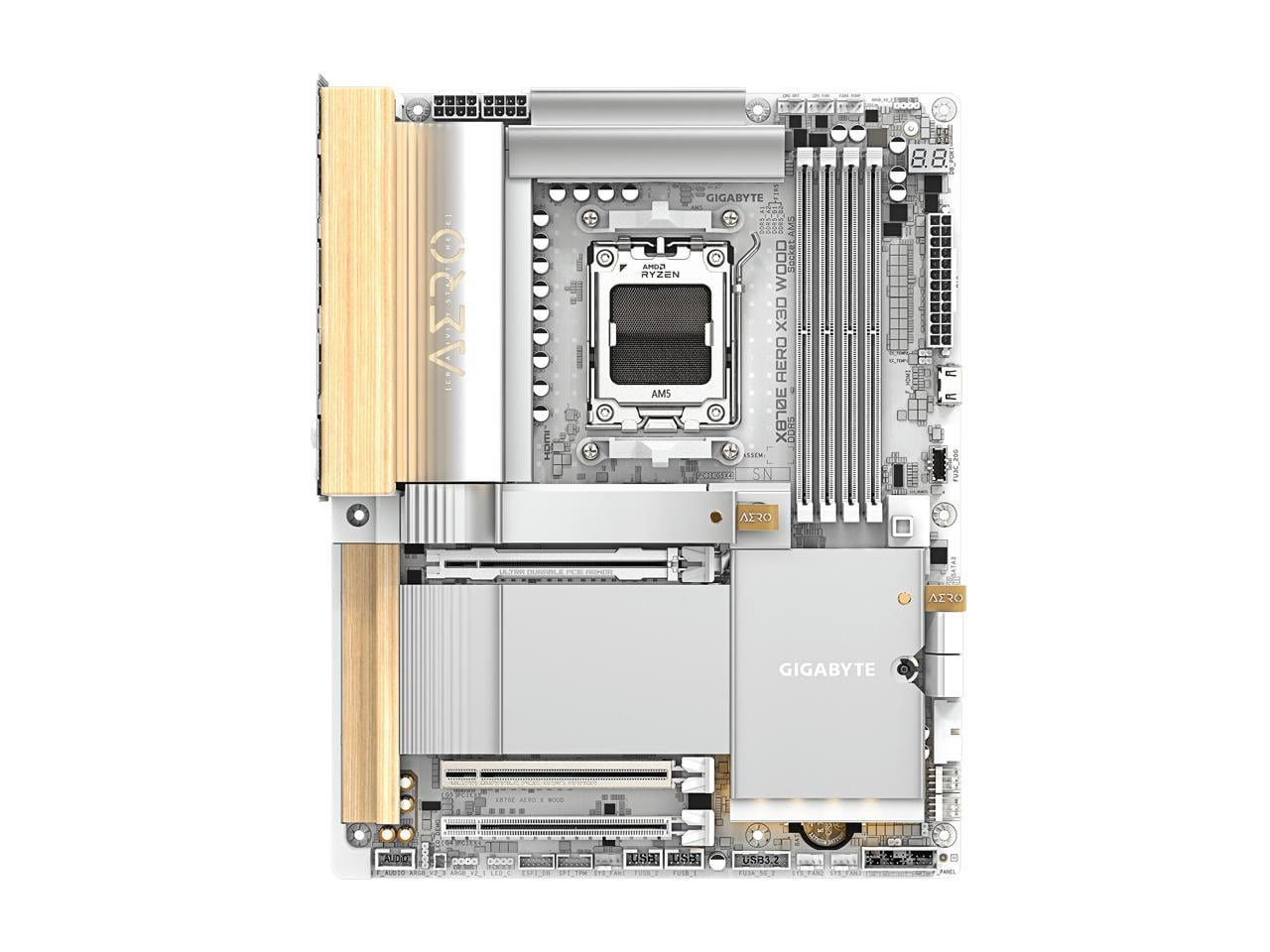 GIGABYTE X870E AERO X3D WOOD AMD AM5 LGA 1718 Motherboard, ATX, Supports AMD Ryzen 9000/8000/7000 Series Processors, DDR5, 16+2+2 Total Power Phase, 4x M.2, PCIe 5.0, USB4 Type-C, WIFI7, Dual 5 GbE L
