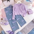 thumbnail image 2 of vigerkar Girl Outfit Todder Clothes Long Sleeve Tops + Denim Pants Set (Purple, 3-4 Years), 2 of 7