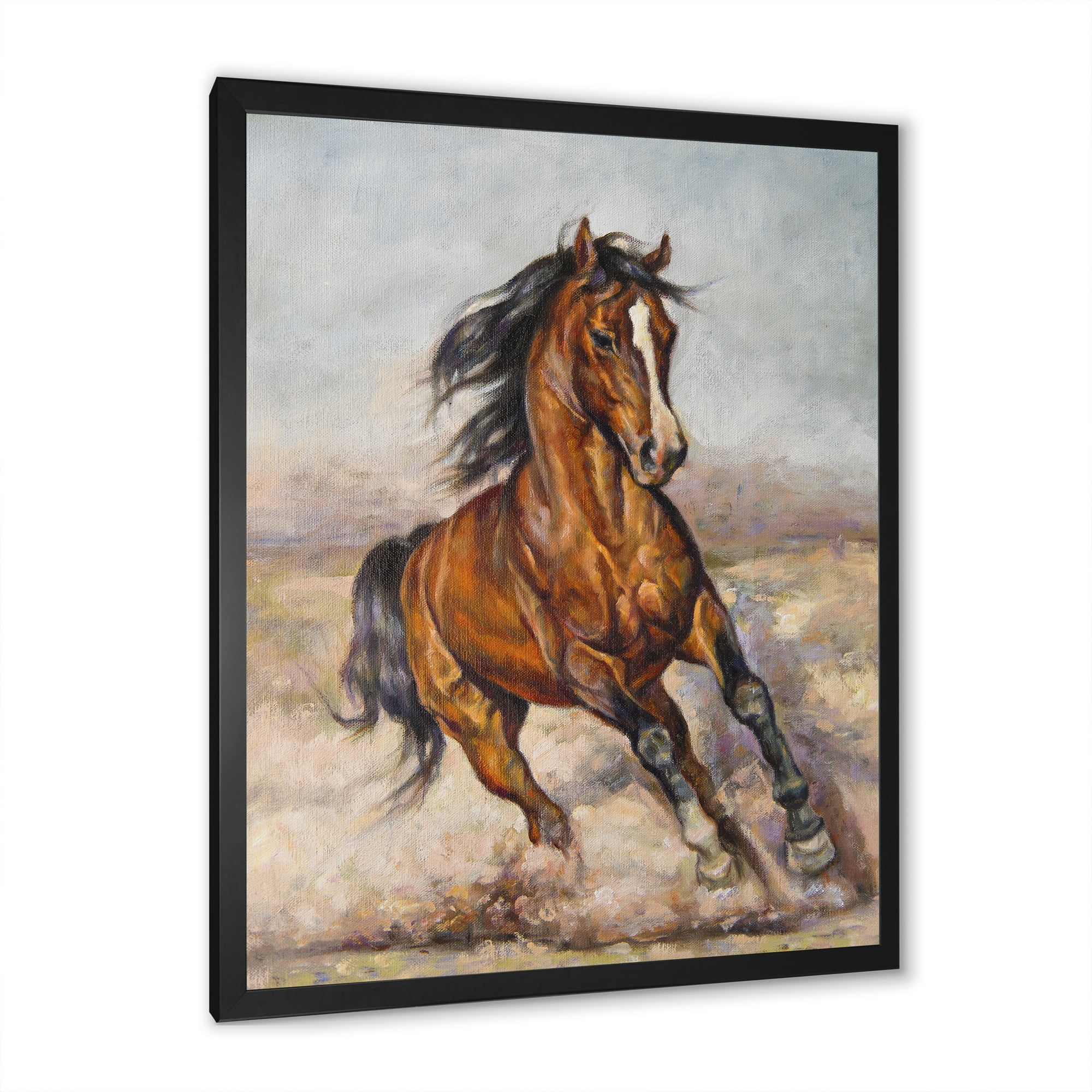 Designart 'A Brown Horse In The Race' Farmhouse Framed Art Print