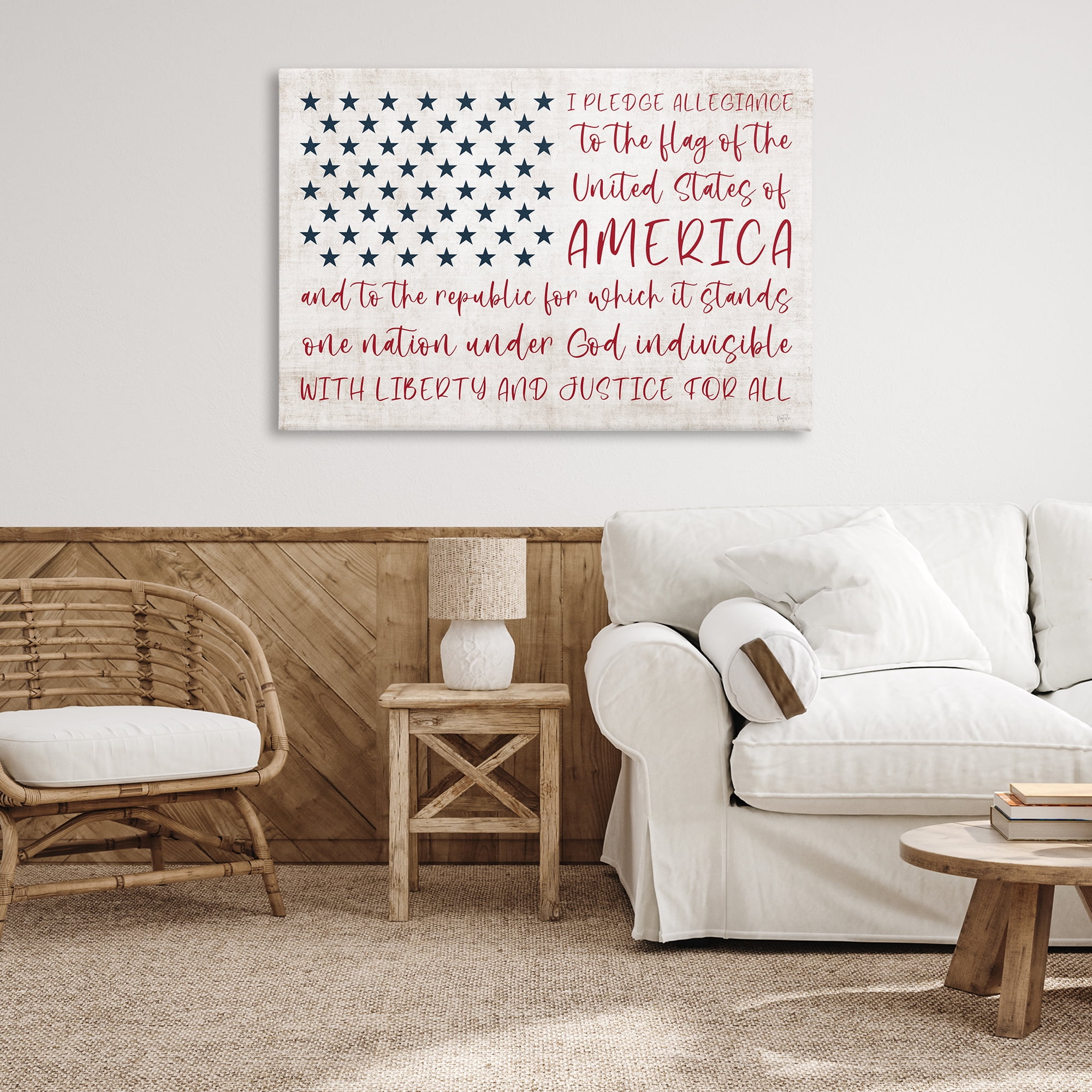 Stupell Industries Patriotic Pledge of Allegiance Patriotic Painting Wrapped Canvas Art Print Wall Art, 45 x 30