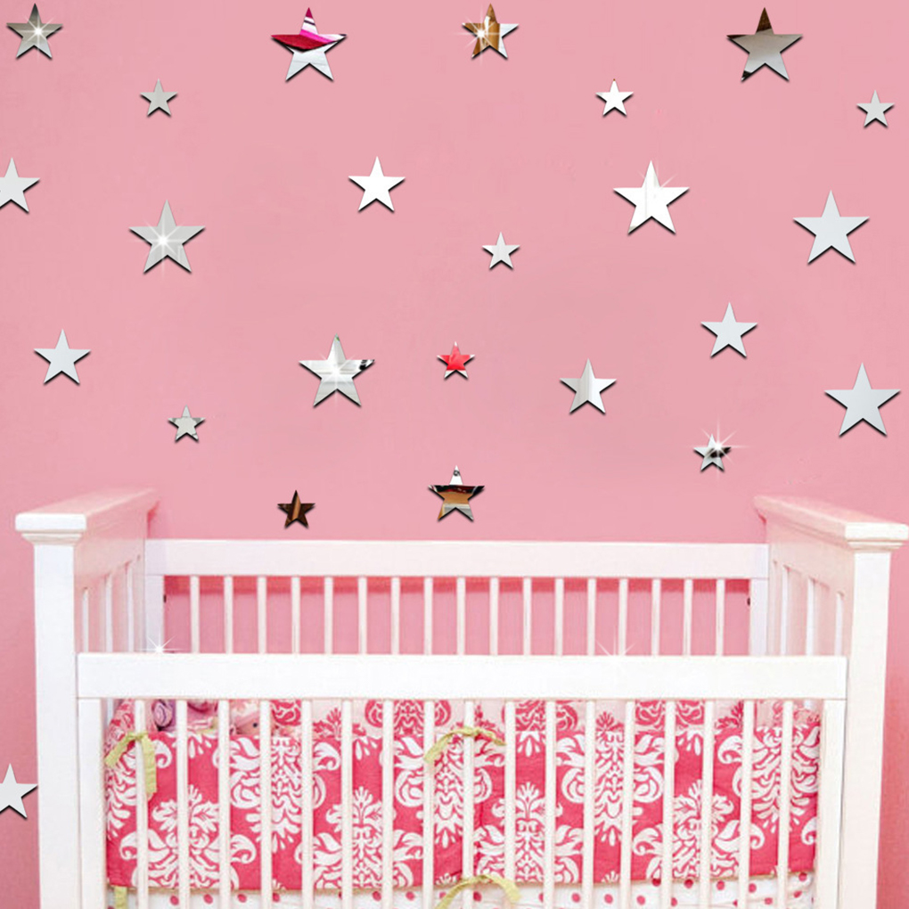 20pcs/set Star Shape Mirror Stickers 3D Acrylic Stars Mirrored Decals DIY Room Home Decoration Wallpaper - image 2 of 8