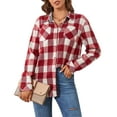thumbnail image 1 of Alex Vando Plaid Flannel Shirts for Women Long Sleeve, Oversized Womens Casual Flannel Button Down Shirts Blouses Tops,WineWhite S, 1 of 6