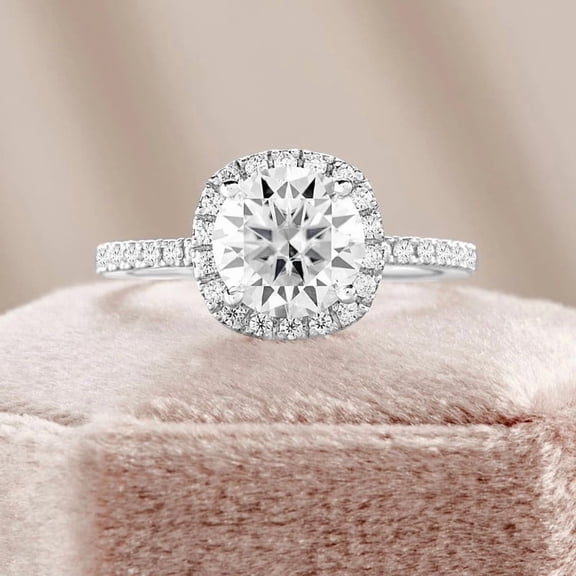 Jewelerix Round Brilliant Moissanite Diamond Halo Engagement Ring White Gold Plated Wedding Promise Ring for Her