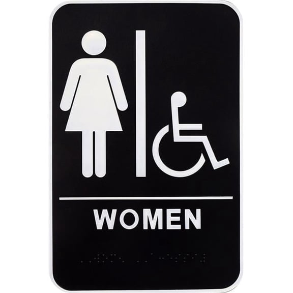 Hillman Group 844150 6 x 9 in. Black & White Womens Handicapped Restroom Sign with Braille -  3 Piece