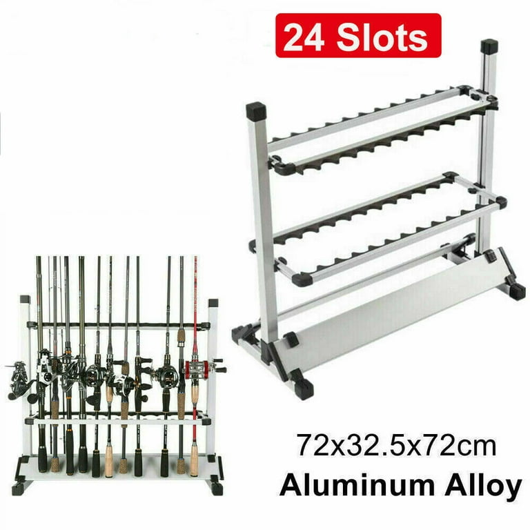 24 Rod Fishing Pole Holder Aluminum Alloy Rack Stand Portable Storage Tool  