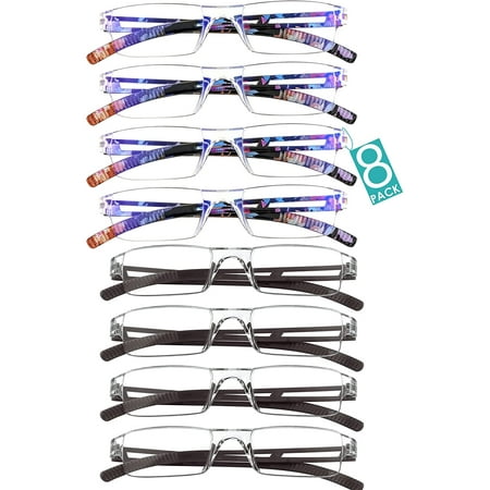 8 Pairs Reading Glasses, Blue Light Blocking Glasses, Computer Reading Glasses for Women and Men, Fashion Square Eyewear Frame (4bluefloral+4brown,+3.50 Magnification)