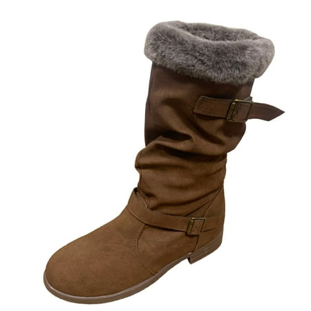 

Juebong Women s Fashion Casual Winter Warm Middle Ankle Boots Low Heels Shoes Brown Size 7.5