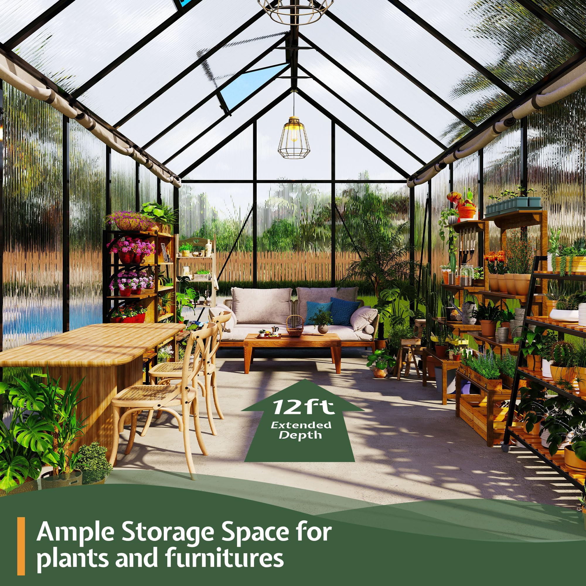 Jocisland 6x12 ft Polycarbonate Greenhouses for Outdoors, 2 Top-Opening Windows, Aluminum Walk-in Heavy Duty for Outdoor Use, Backyard Garden, Black