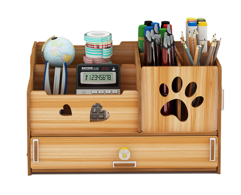 Pencil /& Pen Holder Home Office Desk Supplies Organizer Desktop Wooden Storage