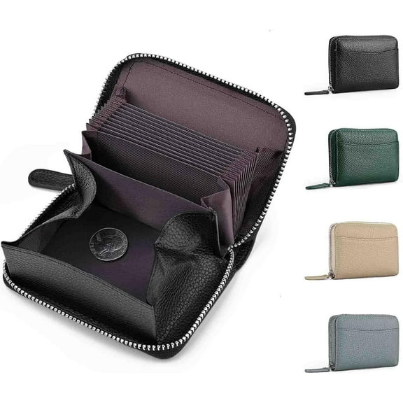 Women's RFID Blocking Credit Card Wallet, Minimalist Genuine Leather Zippered Small Coin Purse.(khaki)