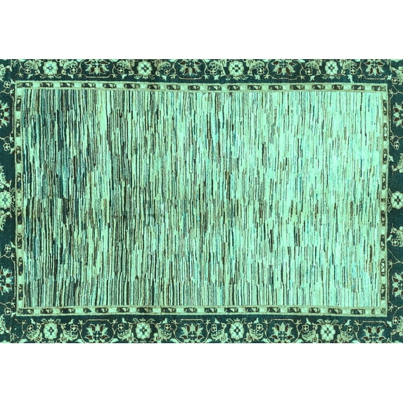 Ahgly Company Machine Washable Indoor Rectangle Abstract Turquoise Blue Modern Area Rugs, 6' x 9'