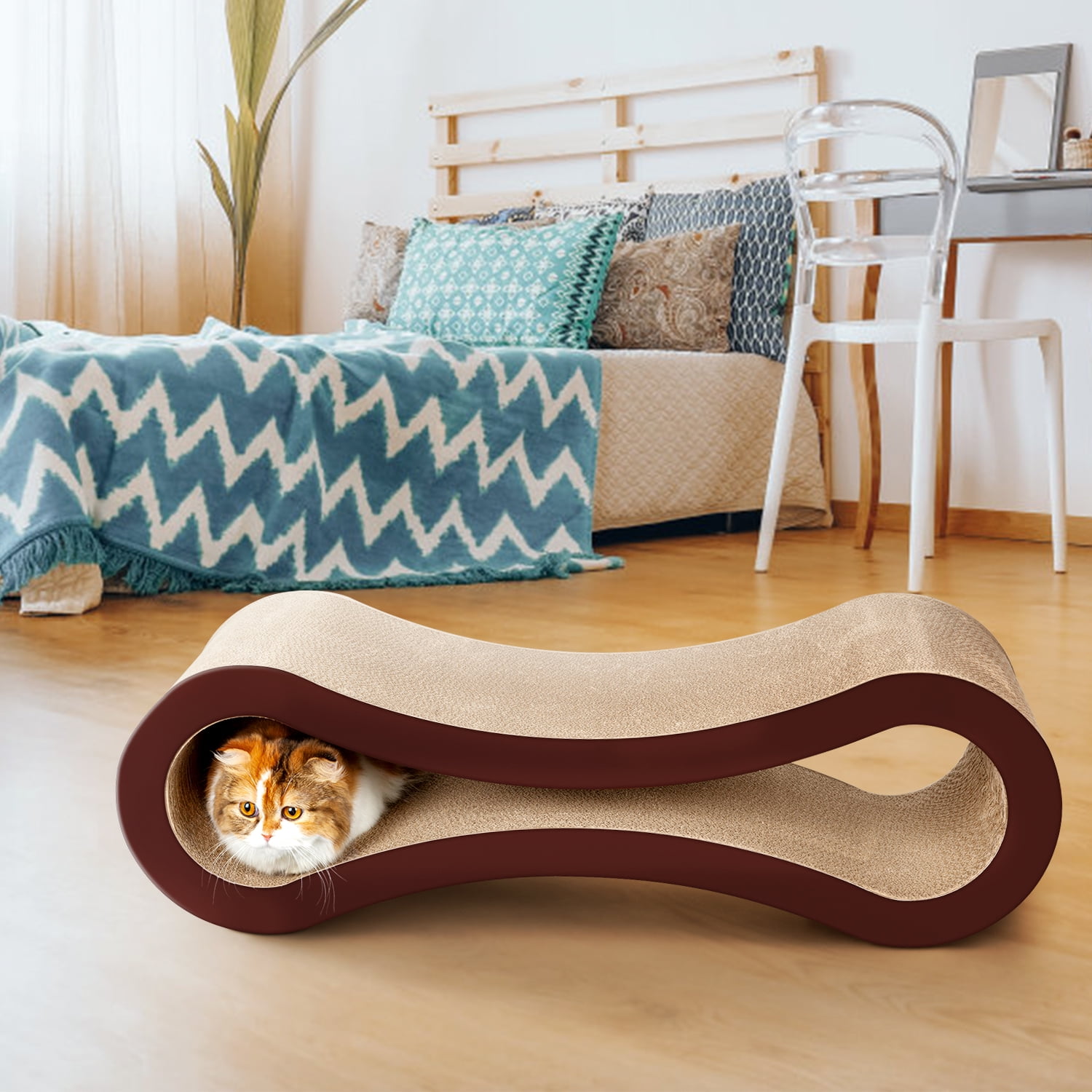 Pefilos 34" Reversible Cat Scratcher Cardboard Lounge Infinity Scratching Bed, Made from Recycled Corrugated, Brown Pefilos 34" Reversible Cat Scratcher Cardboard Lounge Infinity Scratching Bed, Made from Recycled Corrugated, Brown