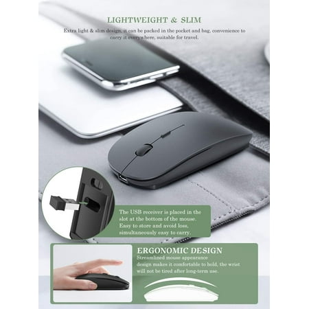Rechargeable Wireless Mouse Okimo 2 4ghz Silent Computer Office Portable Slim Optical Mouse With Usb Receiver Type C Walmart Canada