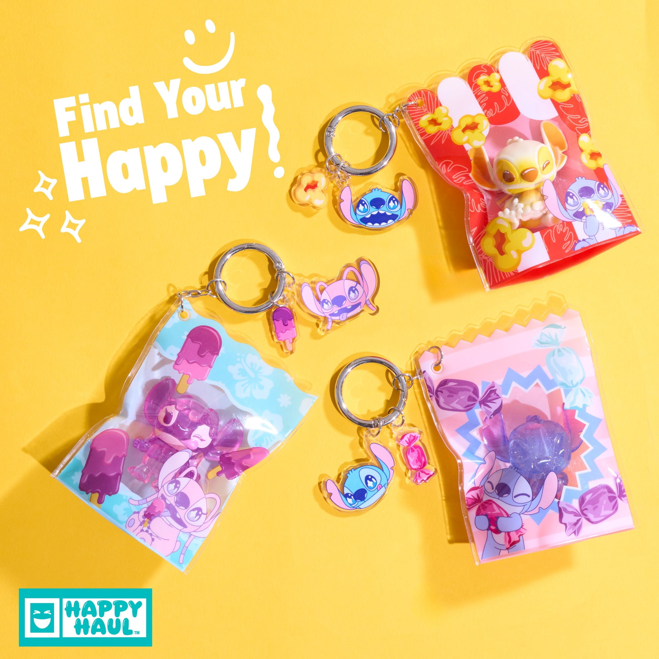 HAPPY HAUL Disney Stitch Snackin’ Around Stitch Popcorn Clip-On, Collectible Toy Figure in Resealable Bag with Clip and Charms, Short-Run Drop, Ages 8 and up, Kids Toys for Ages 3 Up