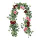thumbnail image 1 of Guirnalda de flores artificiales de eucalipto con rosas, guirnalda de flores artificiales, enredadera de rosas falsas para centro de mesa, camino de mesa, decoración de fondo de pared, 1 of 8