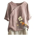 thumbnail image 1 of Tiweut Hauts Décontractés pour Femmes Manches Courtes Mi-Longues Col Rond Tunique Imprimé Floral Coupe Ample T-Shirts pour Femme Rose, 1 of 4