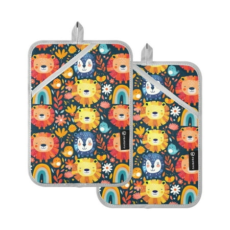 

Lion Face Bird Rainbow Oven Mitts 2 Pcs Pot Holders Sets Heat Resistant for Kitchen Cooking Baking 7 x9.8