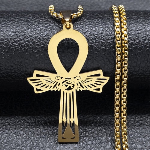 Egyptian Ankh Cross Key of Life Necklace for Women Men 14K Yellow Gold Egypt Eye of Horus Chain Jewelry