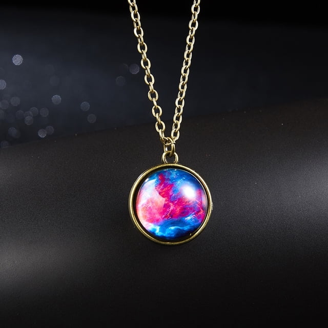 Glow Planet Dome Double Dark System Galaxy Glass Pendant Necklace with Unique Cosmic Design
