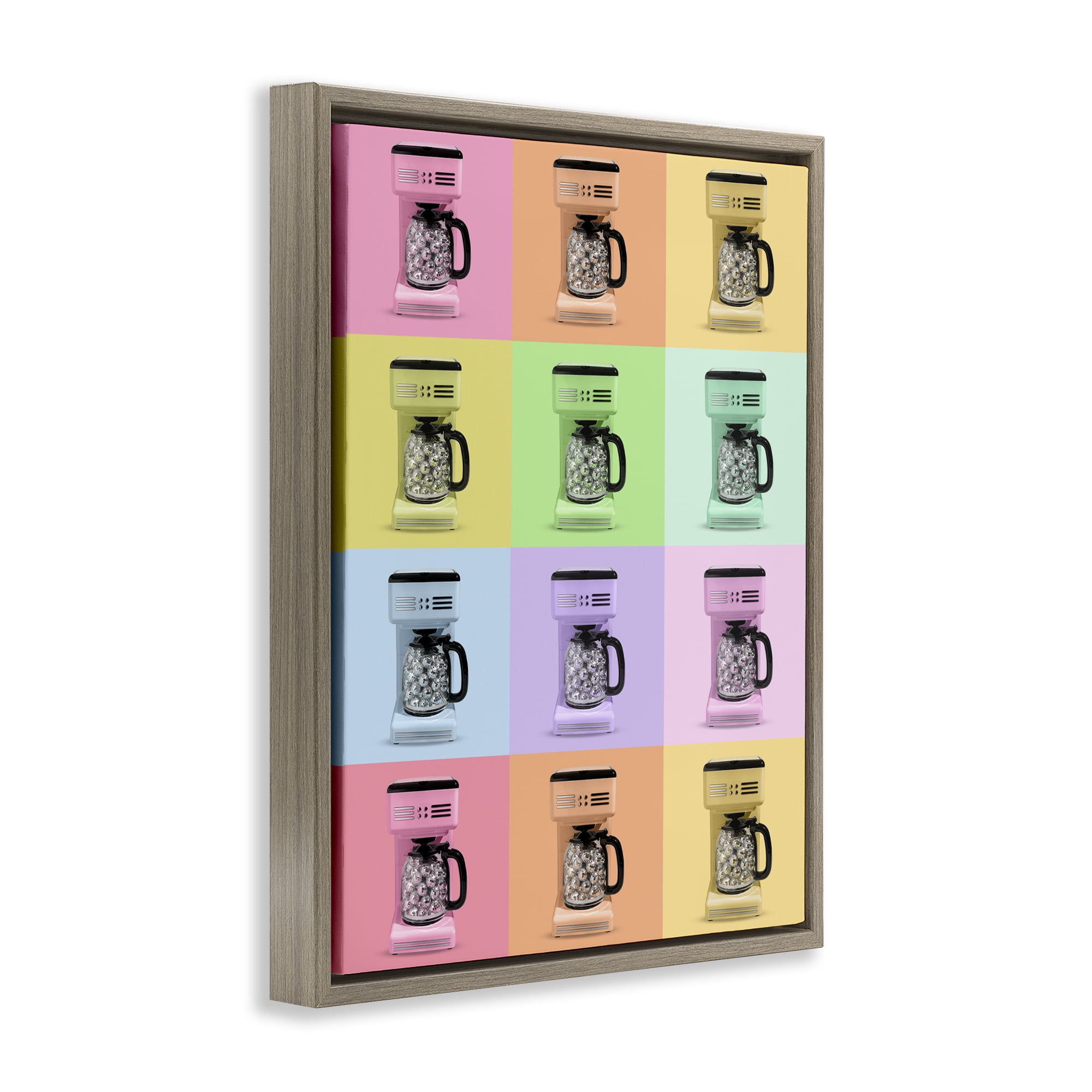 Stupell Industries Disco Coffee Maker Collage Brown Framed Floater Canvas Wall Art, design by LISH Creative