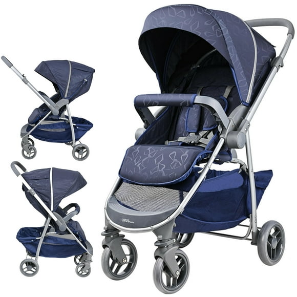Foldable Baby Stroller, Compact Travel Stroller Carriage Pushchair with Adjustable Reclining Backrest and Canopy