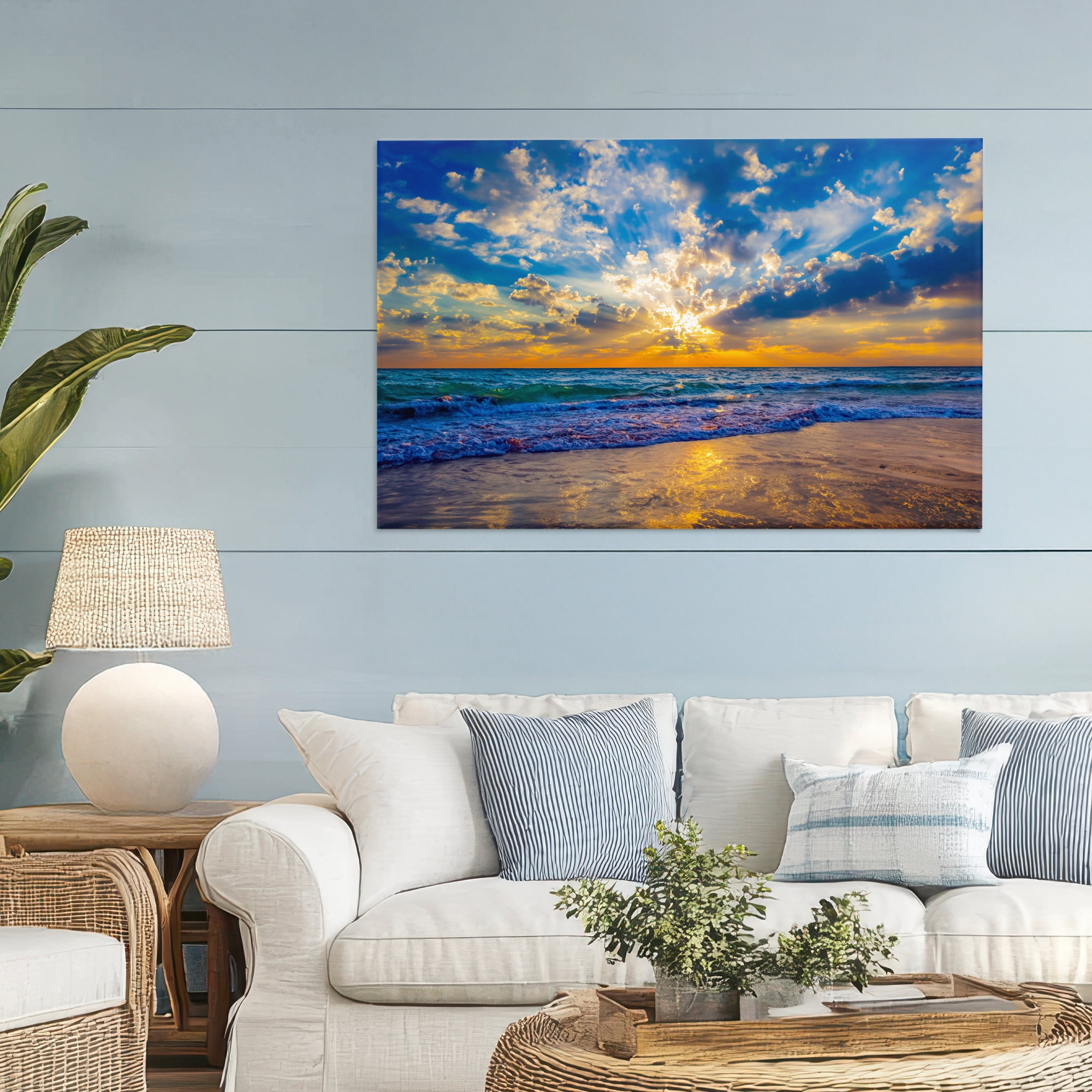 Stupell Industries Golden Blue Sun Ray On Beach Canvas Wall Art, design by Eszra Tanner