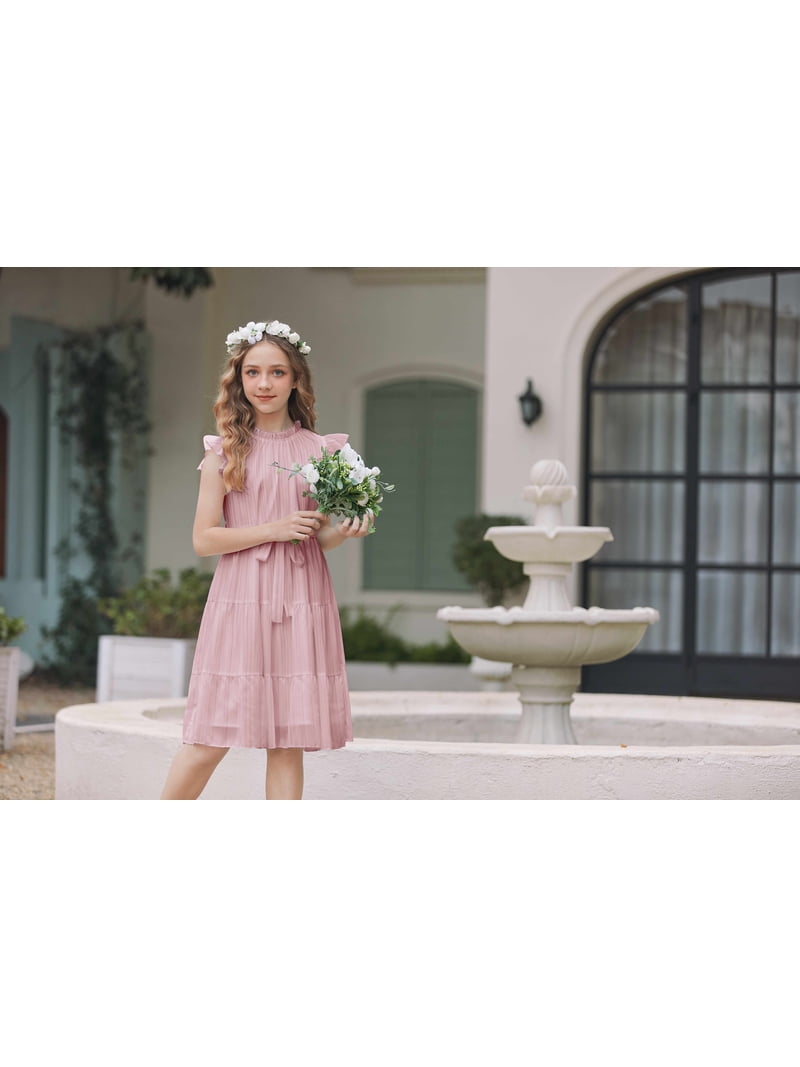 tween girl formal dresses Arshiner, Girls Summer Dress, Ruffle Sleeve, with Belt burnt orange