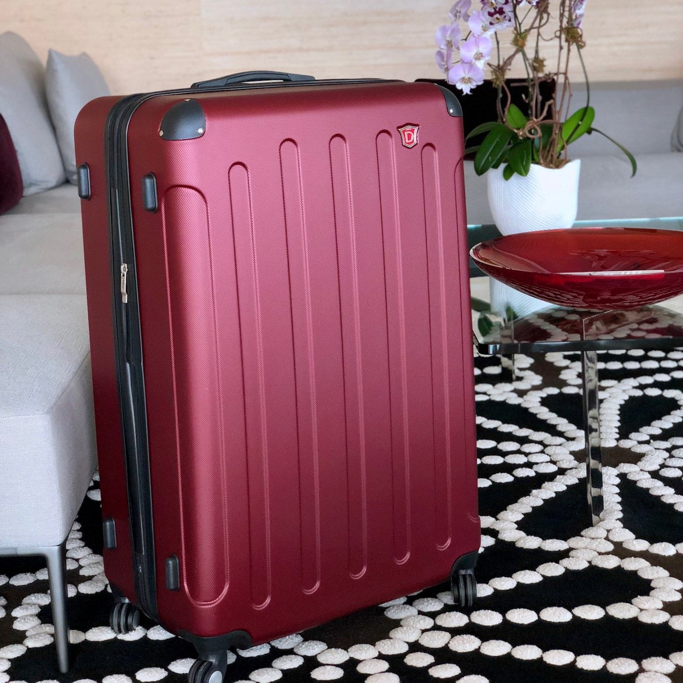 DUKAP Intely 28" Hardside Lightweight Luggage with Spinner Wheels and Integrated Weight Scale, Wine