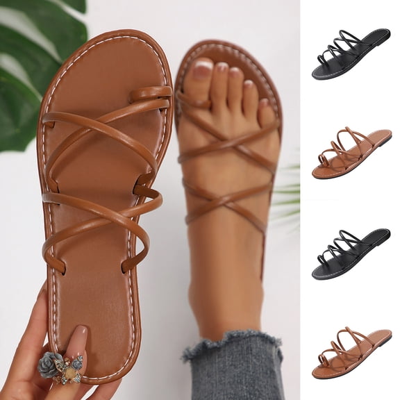 Agkizg Womens Indoor Outdoor Slides, Beach Walking Sandals, Round Open Toe Solid Color Flip-Flops Plus Size Flat Thong Sandals Casual Indoor Outdoor Daily Slippers