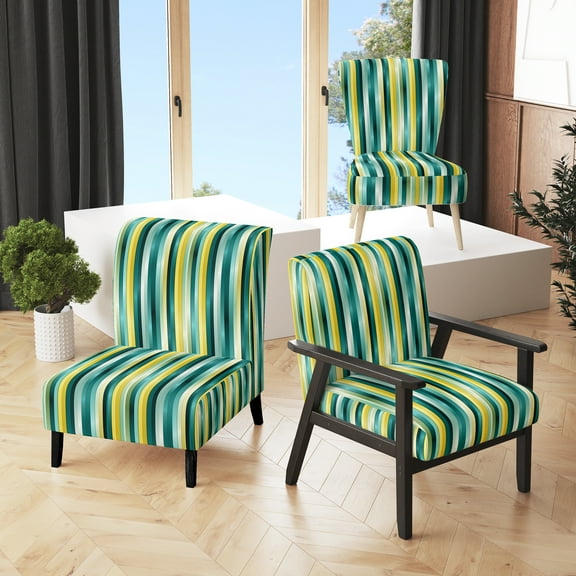 Designart "Tranquility Green Colors Stripes" Upholstered Modern & Contemporary Accent Chair and Striped Arm Chair - Multiple Color & Pattern