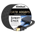 thumbnail image 1 of Cable Ethernet Ximhun Cat 8 de 0,9 m, paquete de 6, 40 Gbps, 2000 Mhz, 1 of 7