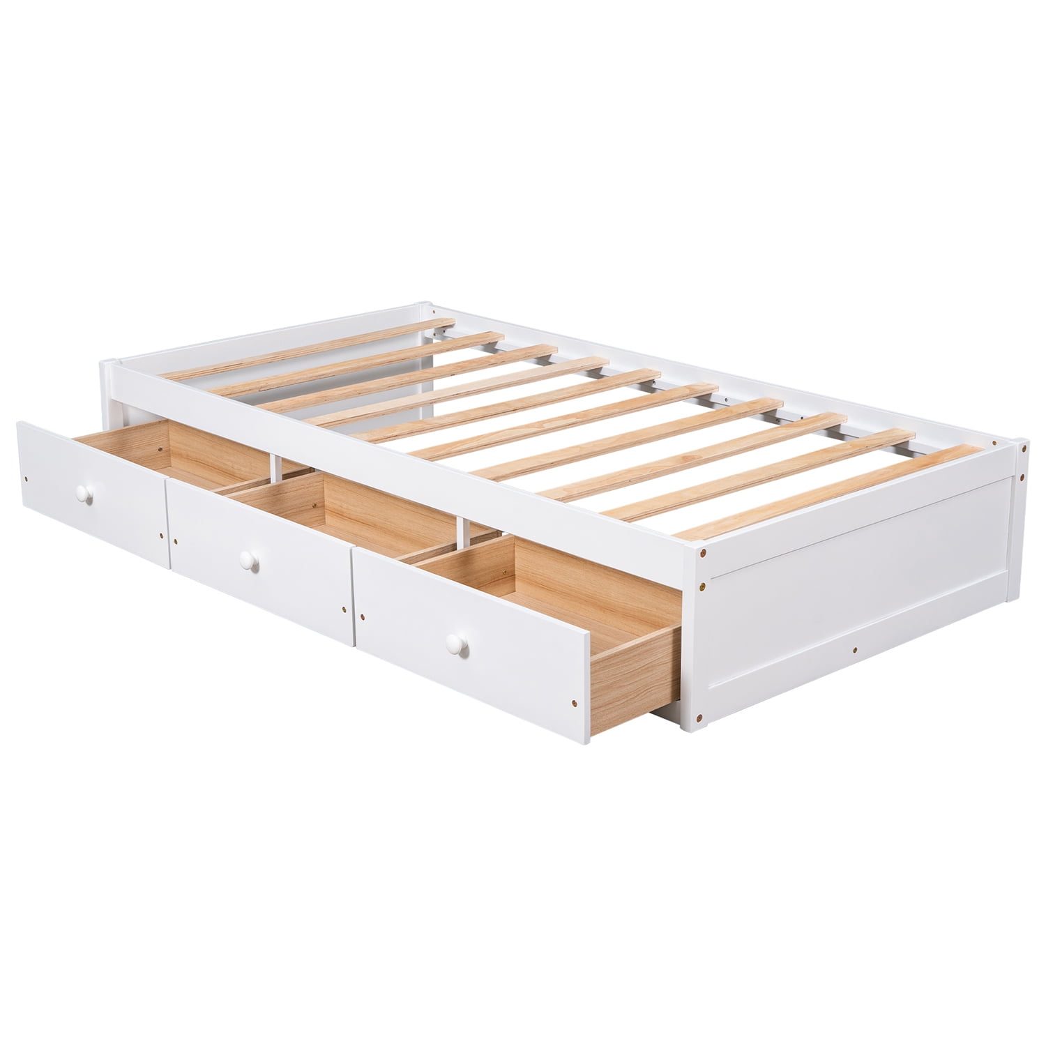 Kadyn Twin Platform Bed Frame, Twin Size Platform Storage Bed with 3 Drawers, Bed Frame for Kids, White
