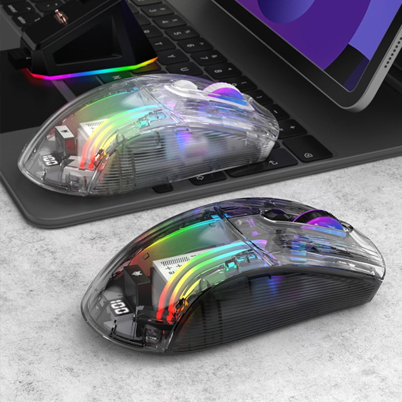 Transparent RGB Gaming Mouse Bluetooth Wireless Wired Digital Display Type-C Rechargeable Mute Computer PC Gamer Mause