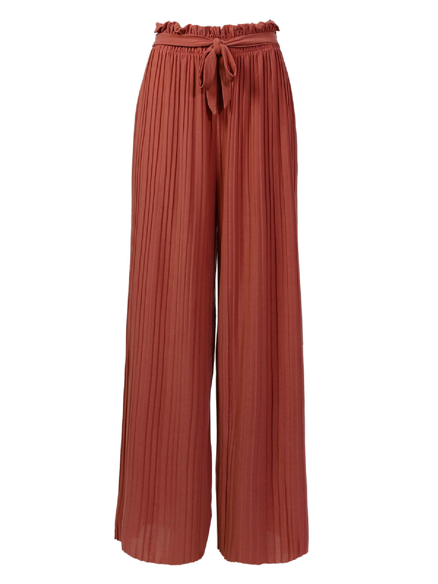 Made by Olivia Women's Ribbon Tie Chiffon Loose Pleated Wide Leg ...