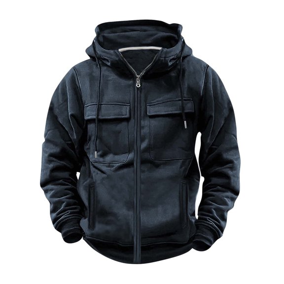 Blczomt Men's Sweatshirts Full Zip Tactical Hood Jacket Blue Long Sleeve Fall Winter 2025 Mens Fashion