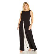 Adrianna Papell Women's Crepe Overlay Jumpsuit, Black/Ivory, 10
