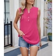 thumbnail image 5 of Tiqkatyck Tank Tops for Women Trendy Women's 2025 Spring and Summer New Solid Color V Neck Button Sleeveless Chiffon Vest Women's Vest Sleeveless Tunic Tops Summer Tops for Women Hot Pink L, 5 of 9