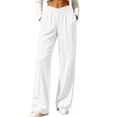 thumbnail image 2 of sdhkgrrt Women's Wide Leg Lounge Pants High Waisted Flowy Casual Sweatpants with Pockets Solid Long Palazzo Trousers Home Work Travel Fall Outfits Winter Clothes, White L, 2 of 7