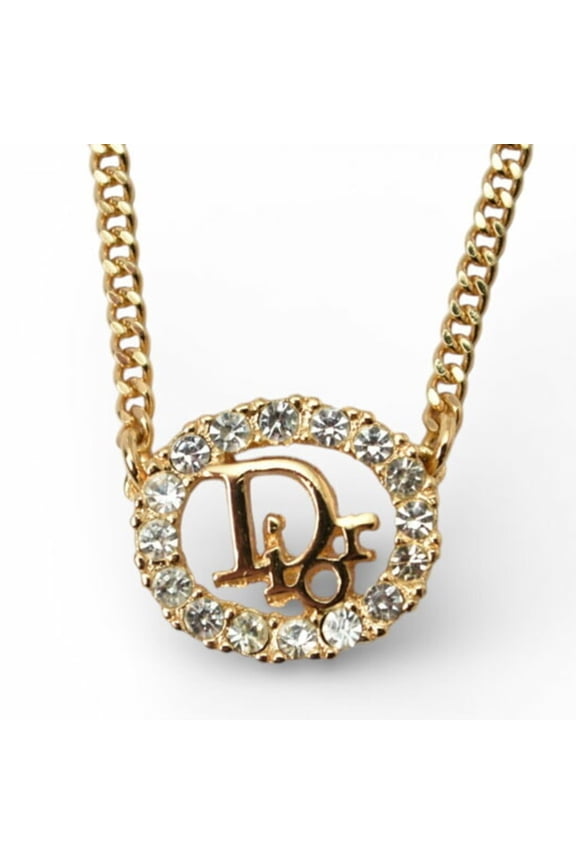 Pre-Owned Christian Dior necklace, rhinestone, gold.