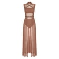 thumbnail image 3 of renvena Lyrical Dance Costumes for Women Sleeveless Turtleneck Backless Mesh Tulle Maxi Dress Coffee M, 3 of 5