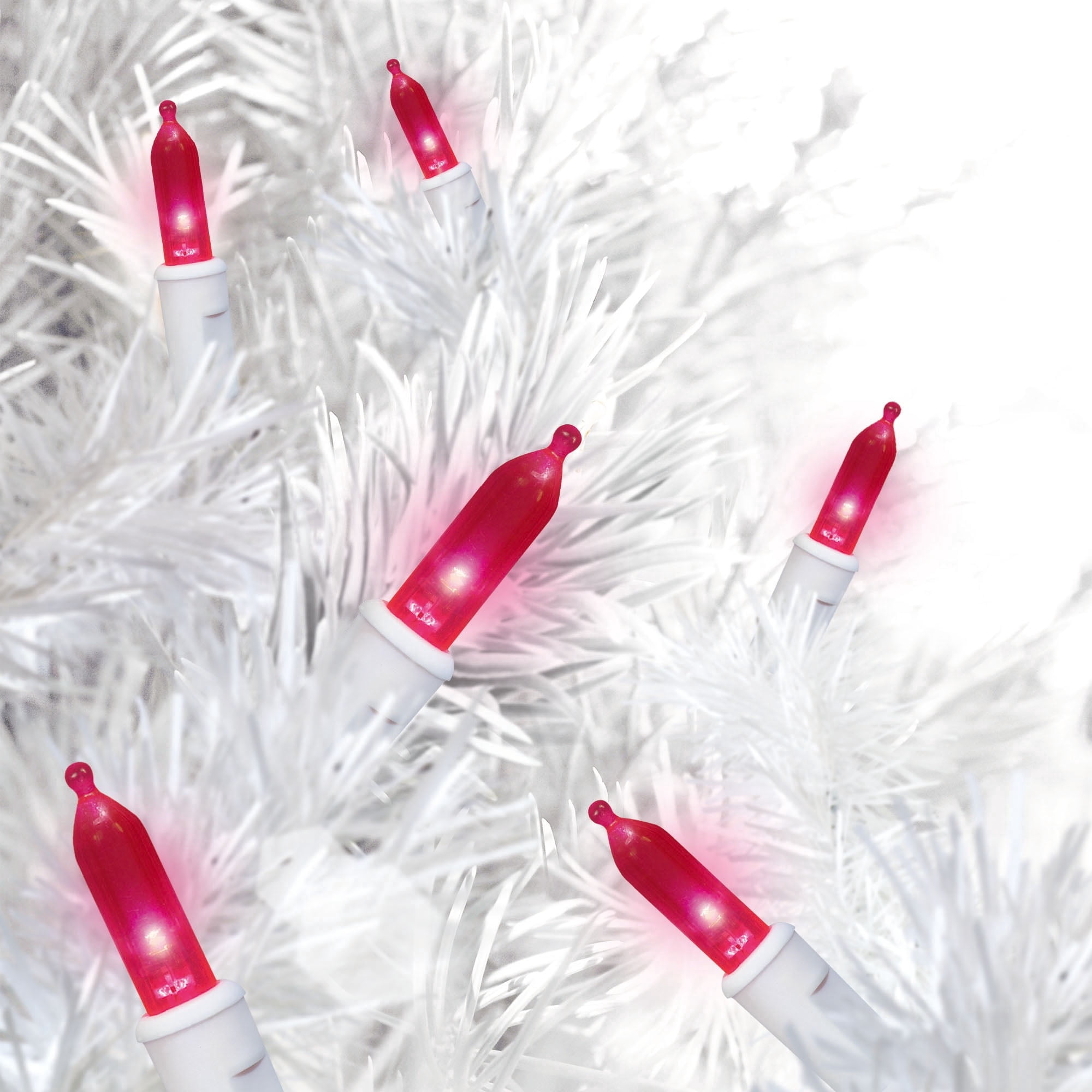 Indoor/Outdoor 100-Count LED Mini Christmas String Lights, Pink, White Wire, 19.5', by Holiday Time