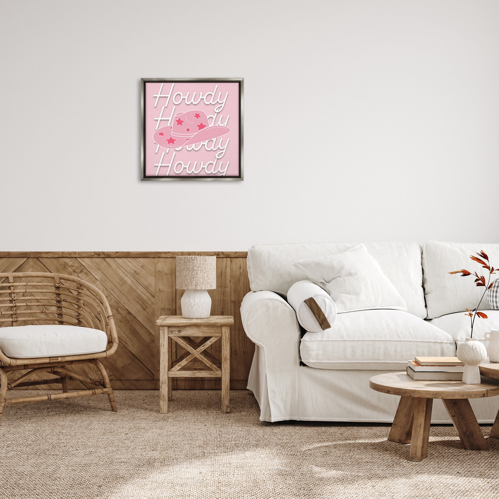 Stupell Industries Soft Pink Howdy Pattern Beauty & Fashion Painting Gray Floater Framed Canvas Art Print Wall Art, 25 x 25