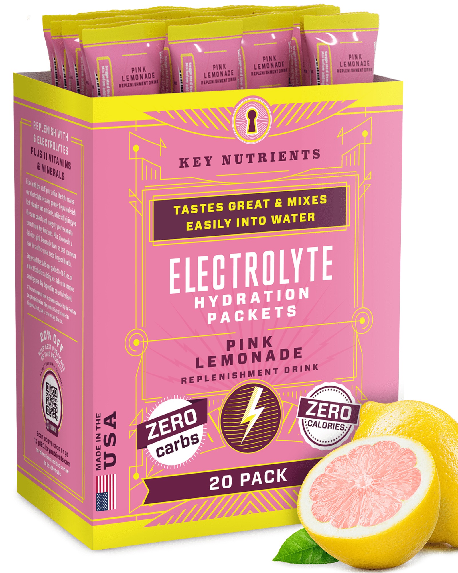 Key Nutrients Electrolyte Powder, Pink Lemonade Hydration Supplement