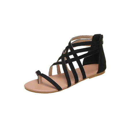 

Lacyhop Women Gladiator Flat Sandals Casual Summer Beach Y-Strap Ankle Shoes