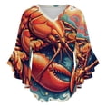 thumbnail image 5 of Colorful Lobster Illustration Women's V-Neck Blouse With 3/4 Ruffled Bell Sleeves Casual Top Ladies Blouses, 5 of 7