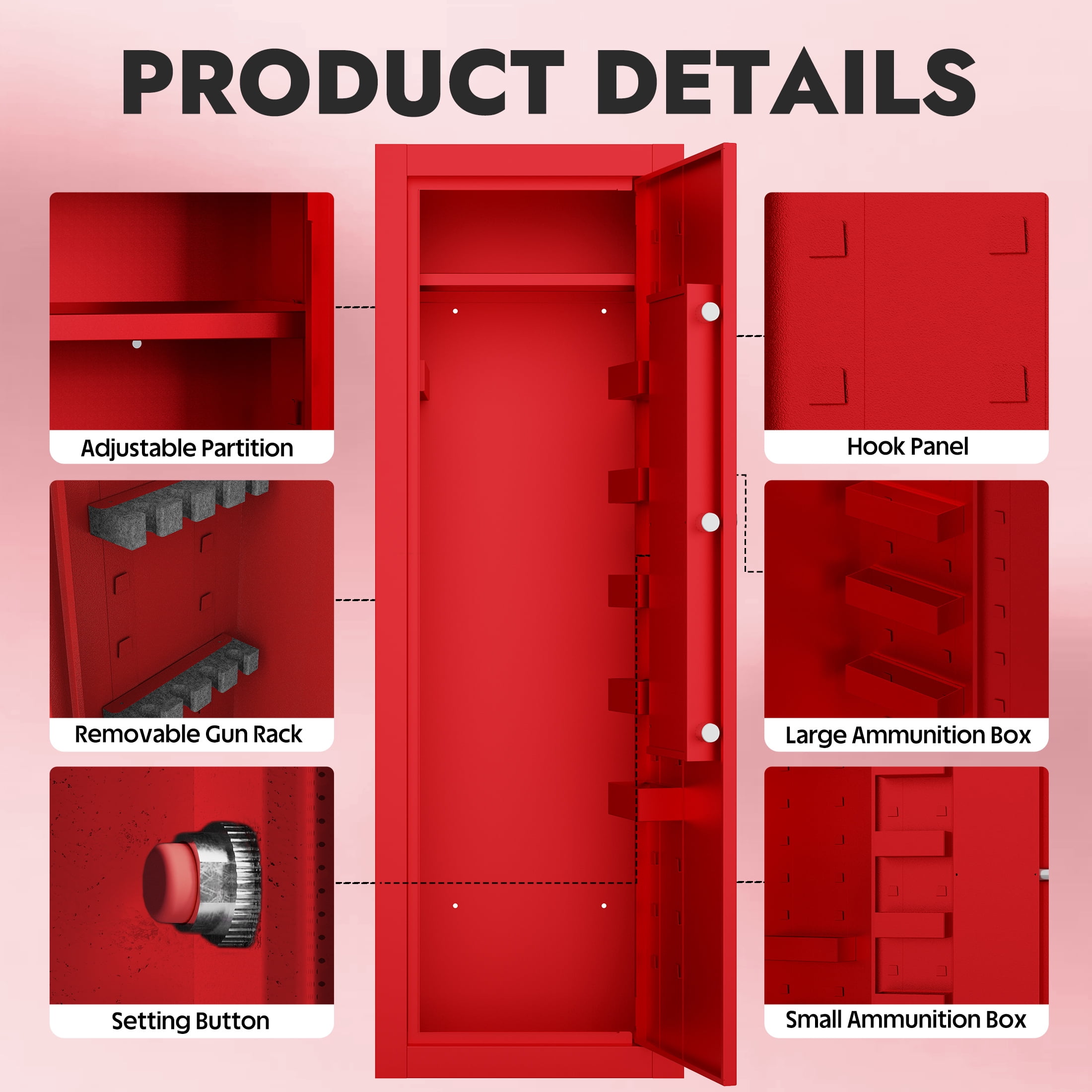 KAER 13-15 Biometric Gun Safe, Quick Access Assembled Gun Safe for Rifle and Pistol, Large Heavy-Duty Gun Cabinet for Shotgun with Removable Shelf & Gun Rack, Red