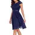 thumbnail image 3 of Dpytoraw Women's Short Sleeve Bridal Friend Dress For Wedding Lace Chiffon Mid Length Formal Evening Dress Blue XL, 3 of 5
