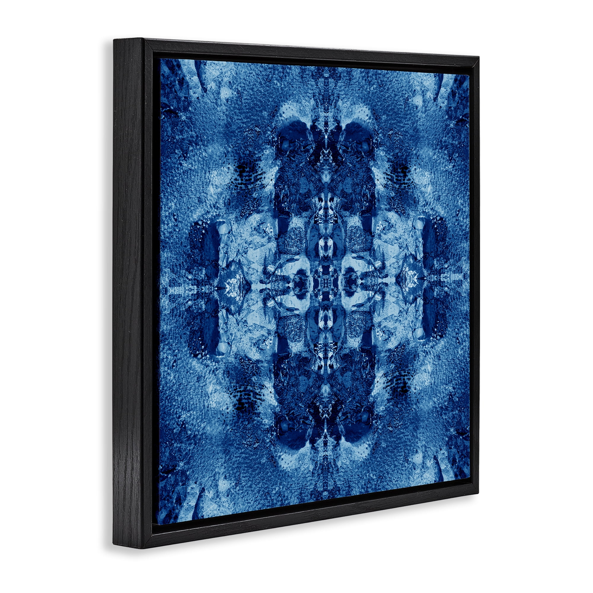 Stupell Industries Blue Mirrored Pattern Abstract Painting Black Floater Framed Canvas Art Print Wall Art, 18 x 18